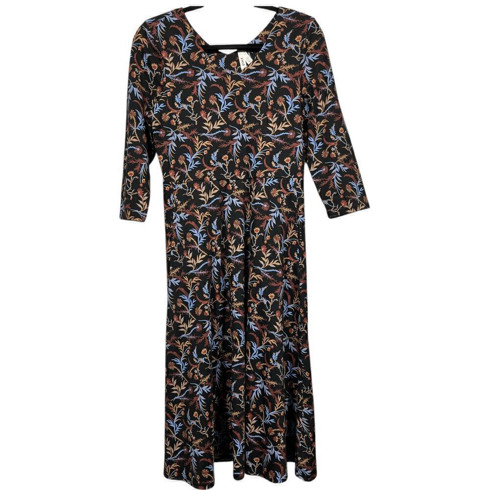 Pact Women’s Whimsy Floral Black Fit & Flare Party MIDI Dress / Size-Small